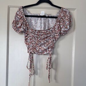 White Cream Puff Sleeve Ruched Crop Blouse